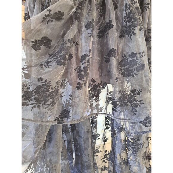 Black Velvet Burnout Floral Sheer Maxi Skirt Elastic Waist Women's Large Gothic - Picture 4 of 9